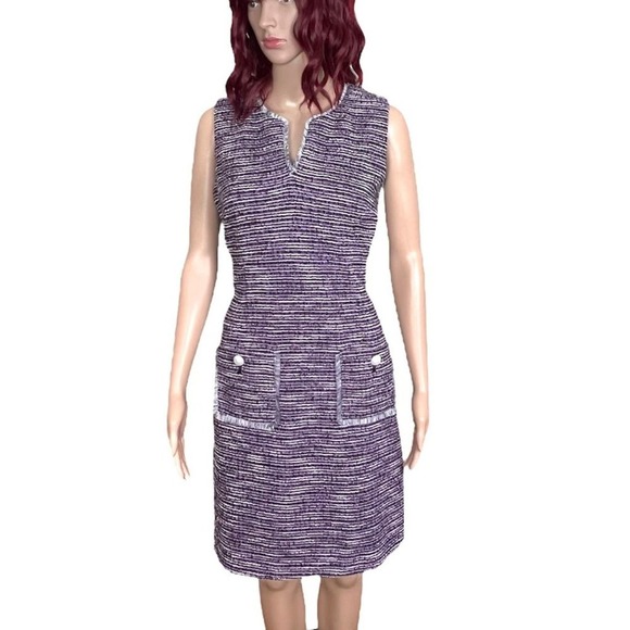 Karl LagerfeldTweed Sheath Dress Womens size10 Purple Mini Sleeveless EUC - Picture 2 of 12